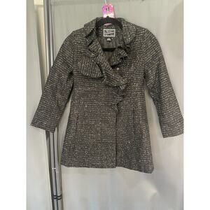 Tailored by Rothschild Coat Women Small Gray Polyester Long Sleeve Ruffle Jacket